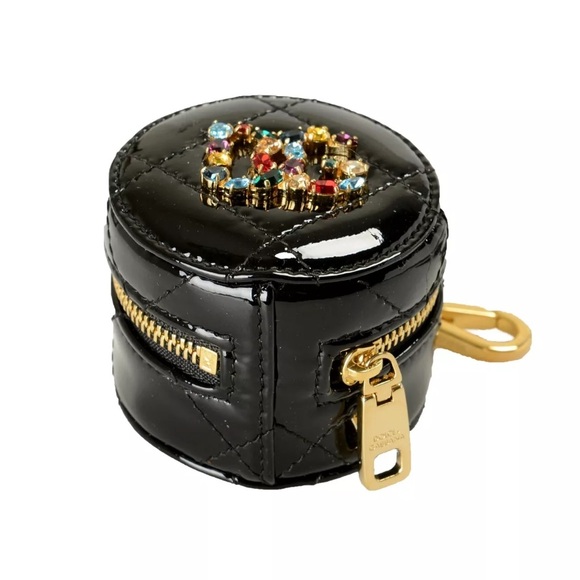 SOLD❤️ NWT DOLCE & GABBANA Multicolor Crystal Logo Black Quilted Mini Pouch Bag - Picture 2 of 4